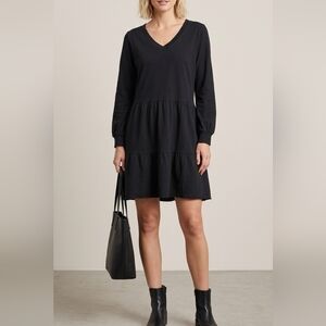 Nation LTD Black Cotton Long Sleeve Tiered mini Dress Size M Whimsigoth Soft